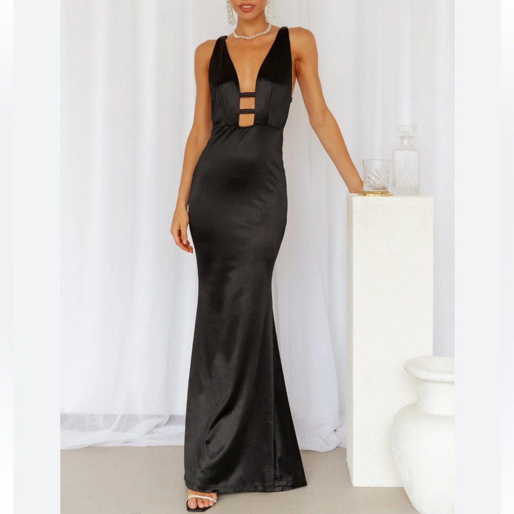 NWT Hello Molly Luxe Dance satin maxi dress in black